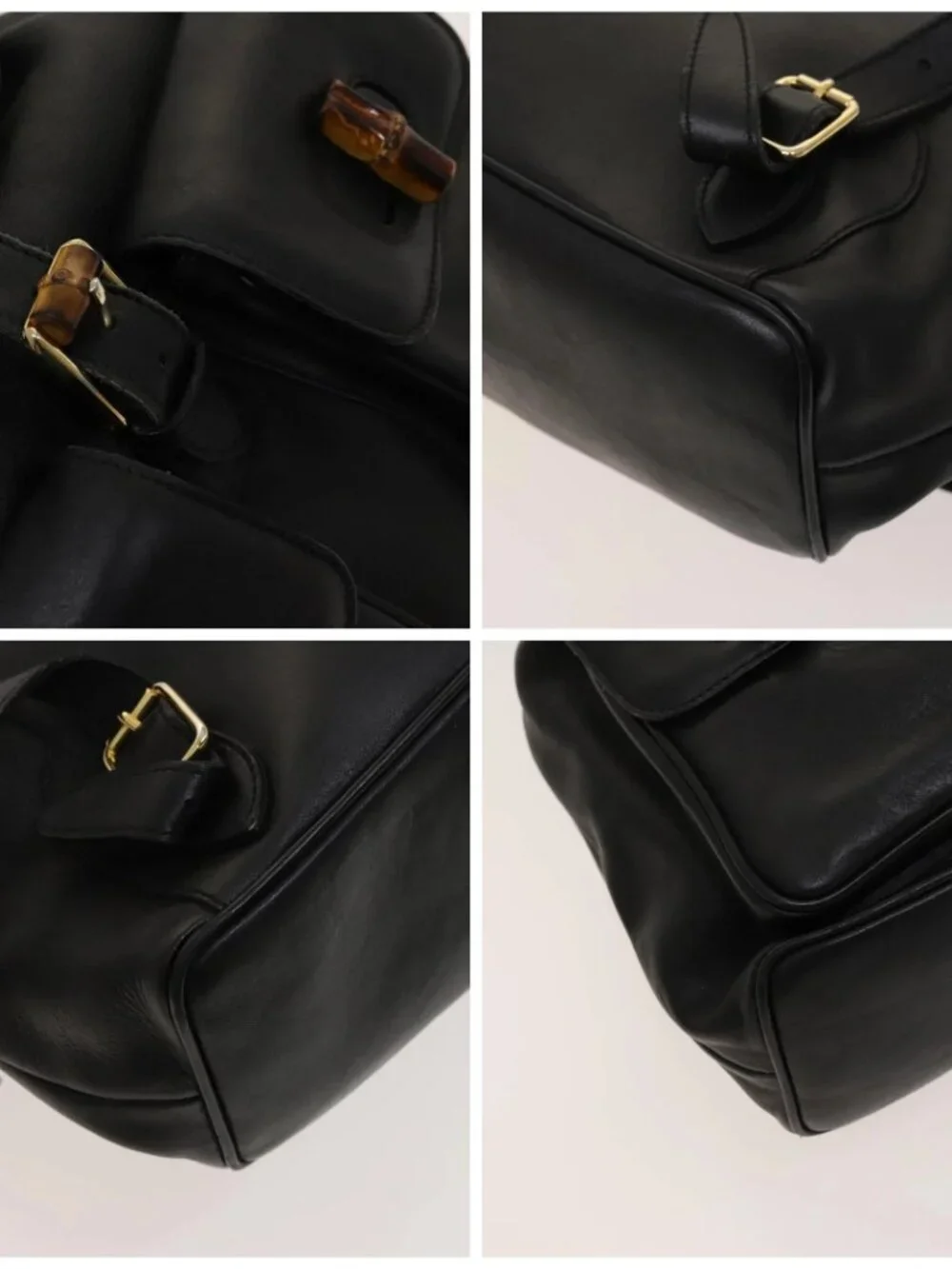 GUCCI Bamboo Backpack Leather Black Gold - Picture 11 of 16